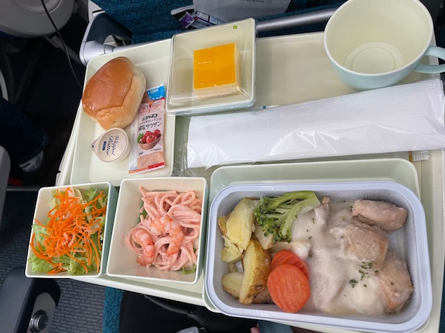 ベトナム航空　関西空港→ホーチミンシティ　エコノミークラス　チキンとポテト　機内食