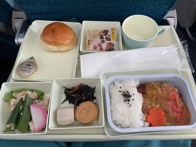 ベトナム航空　関西空港→ホーチミンシティ　エコノミークラス　ライスとポーク　機内食　
