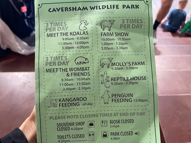 Caversham Wildlife Park カバシャムワイルドライフパーク　 スケジュール